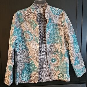 Alfred Dunner Geometric Teal, Gray and White Reversible Jacket